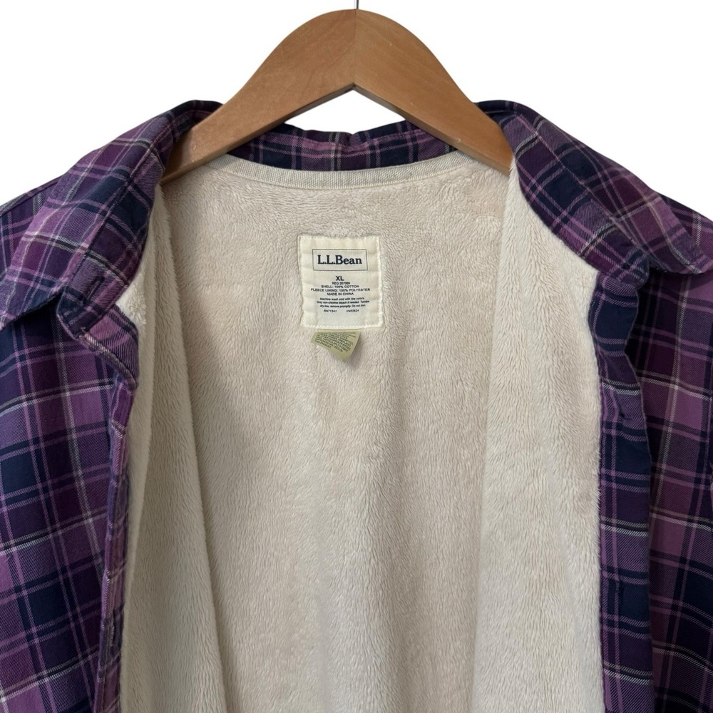 LL Bean Womens Purple Navy White Plaid Fleece Lined Flannel Shacket Jacket XL - Picture 8 of 11